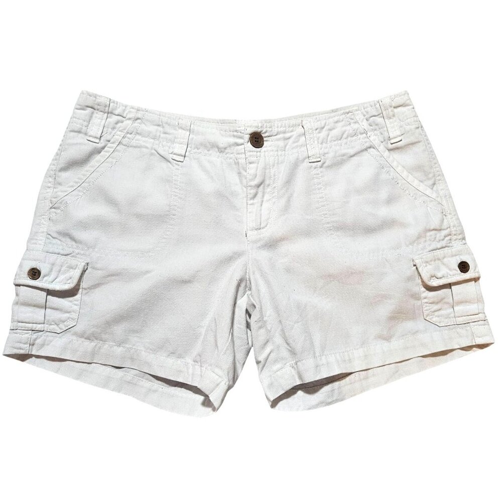 Roxy Womens White Cotton Cargo Shorts Size 7 With Pockets & Button Details